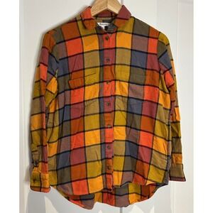 Madewell Womens XXS Plaid Flannel Button Down Shirt Orange Yellow Blue Check